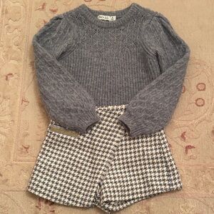 Light Blue Knit Sweater with Blue & Cream Houndstooth Skort